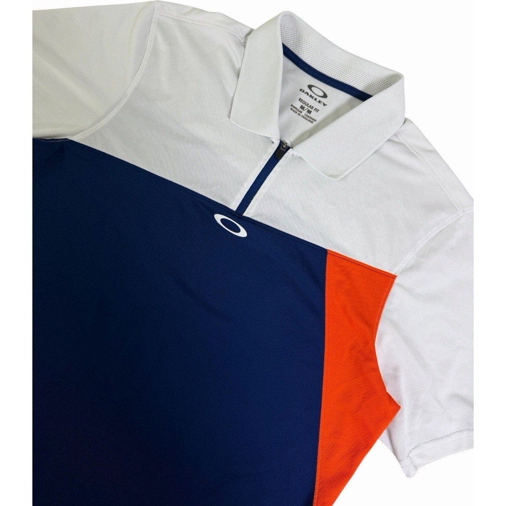 Oakley Hydrolix Golf Polo‎ Shirt Men's Medium Quarter Zip Blue White Orange